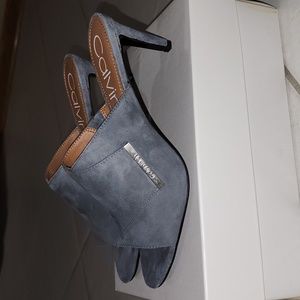 Calvin Klein Carine Kid Suede High Heel Steel Greystone Size 8 NWT